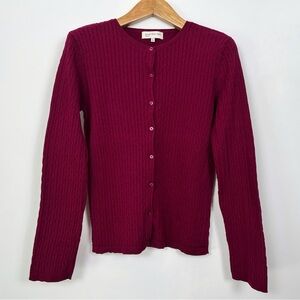 Jones New York Cable Knit 100% Cotton Cardigan Sweater - Rich Burgundy Size XL